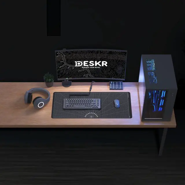 Alt view image 4 of 5 - Deskr Black GridPad Deskpad Full XL Gaming Desk Mat Gamer Desk Pad with Stitched Edges 5mm Thick Non-Slip Water-Resistant Rubber Laptop Computer Mousepad for Office and Home - 35.4 x 15.7 in