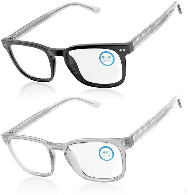 Main image of DEHOTRE 2 Pack Blue Light Blocking Glasses Men for Computer Gaming TV Acetate Frame Metal Core Wire Spring Hinge Black & Grey