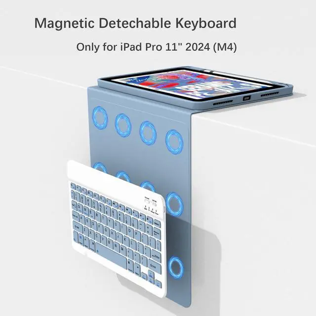 Alt view image 2 of 5 - Divufus Keyboard Case for iPad Pro 11 Inch (M4) 2024 [Magnetic Detachable Wireless Keyboard][Support 3 System] Flip Stand Case with Pencil Holder for iPad 11" Pro 2024 (M4), Blue