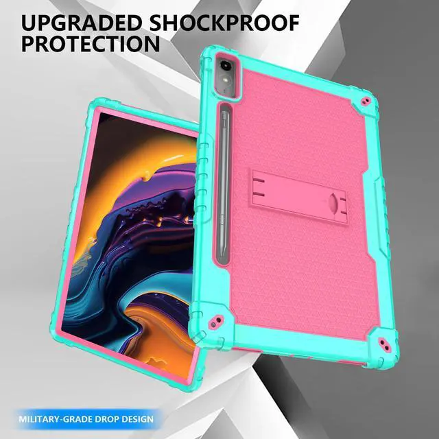 Alt view image 3 of 5 - Doemoil Case for Lenovo Tab P12 12.7 Inches Tablet Case, Shockproof Hybrid Kids Case with Screeen Protector for Lenovo tab P12/Xiaoxin Pad Pro 12.7" Tablet Case TB370FU/TB371FC (Green/Pink/1 Pc)