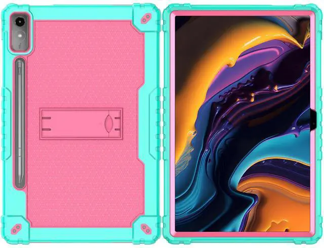 Alt view image 4 of 5 - Doemoil Case for Lenovo Tab P12 12.7 Inches Tablet Case, Shockproof Hybrid Kids Case with Screeen Protector for Lenovo tab P12/Xiaoxin Pad Pro 12.7" Tablet Case TB370FU/TB371FC (Green/Pink/1 Pc)