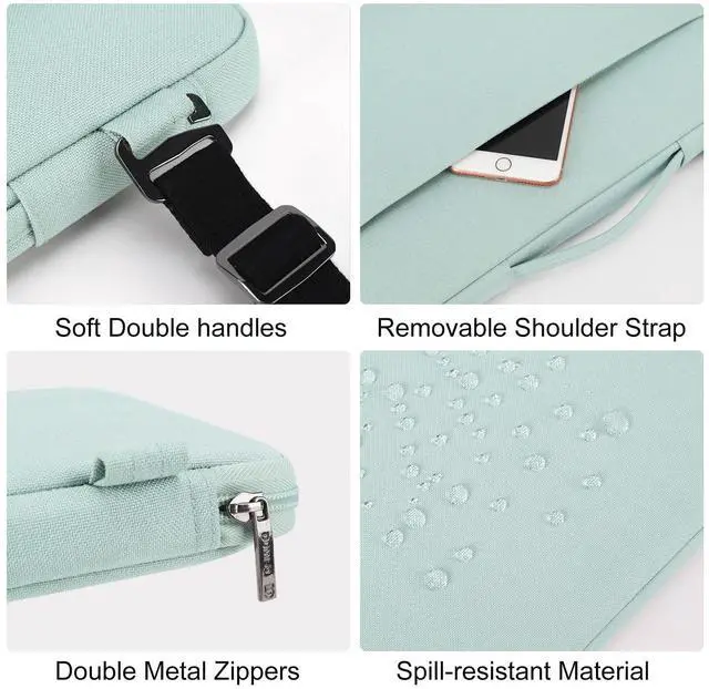 Alt view image 4 of 5 - DOMISO 17.3 Inch Laptop Bag Cover Waterproof Shockproof Notebook Sleeve Case Shoulder Bag Protective Cover for 17.3" HP Pavilion 17/HP Envy 17/17/MSI/Lenovo IdeaPad 321,Mint Green