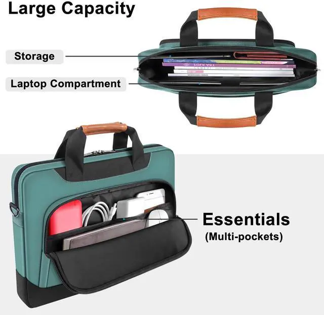 Alt view image 4 of 5 - DOMISO 15-15.6 Inch Laptop Sleeve Business Briefcase Computer Case Compatible with Lenovo 15.6" Ideapad 330/16" MacBook Pro/HP EliteBook 850 G3/Envy x360 15/Latitude 3580/Acer Chromebook/Asus,Green