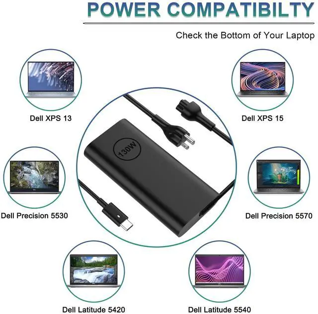 Alt view image 2 of 5 - Replacement for Dell 130W Laptop Charger USB C Slim Adapter - XPS 17 15 7590 9700 9500 9510 Precision 5560 3560 5540 5570 5550 3561 3550 5510 5520 Latitude 7410 7310 7210 Type C Computer AC Power Cord