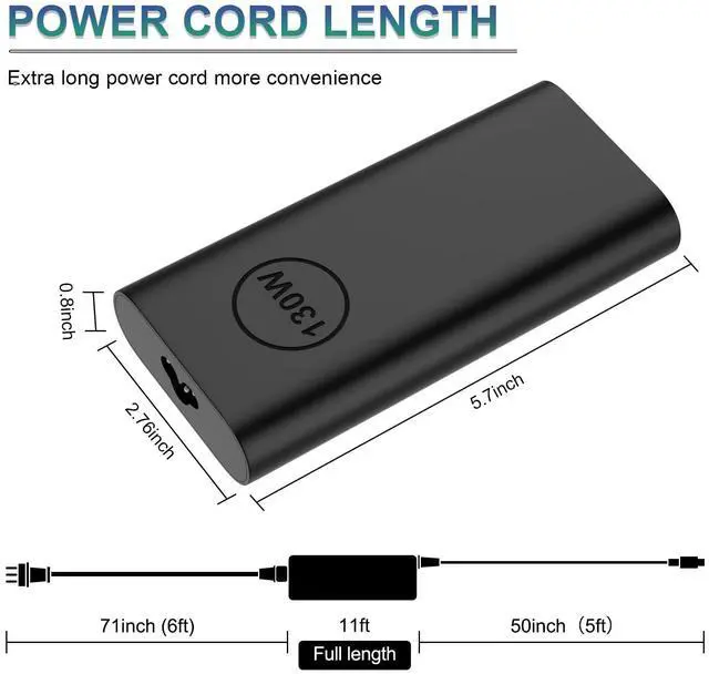 Alt view image 5 of 5 - Replacement for Dell 130W Laptop Charger USB C Slim Adapter - XPS 17 15 7590 9700 9500 9510 Precision 5560 3560 5540 5570 5550 3561 3550 5510 5520 Latitude 7410 7310 7210 Type C Computer AC Power Cord