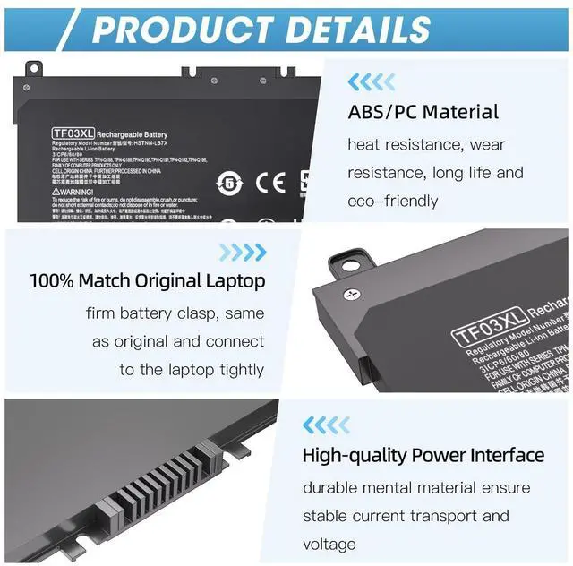 Alt view image 4 of 5 - ALIPOWER TF03XL 41.9wh 11.55v 920070-855 Laptop Battery Replacement for HP Pavilion X360 15-CC1XX 15-CD0XX 15-CC123CL 15-CC154CL 15-CC184CL 15-CD075NR 17-AR050WM 14-BF050WM 14M-CD0001DX 14-CD0056TX