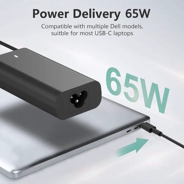 Alt view image 2 of 5 - Replacement for Dell Laptop Charger 65W USB Type C AC Power Adapter Include Power Cord for Dell Latitude 3340 3440 3540 5340 5440 5540 7340 7440 7640 9440 2in1