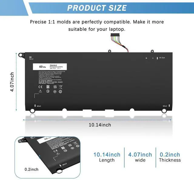 Alt view image 3 of 5 - YUERYE PW23Y Battery for Dell XPS 13 9360 13-9360-D1605G 13-9360-D1605T 13-9360-D1609 13-9360-D1609G 13-9360-D1705G Series 0RNP72 0TP1GT 0PW23Y
