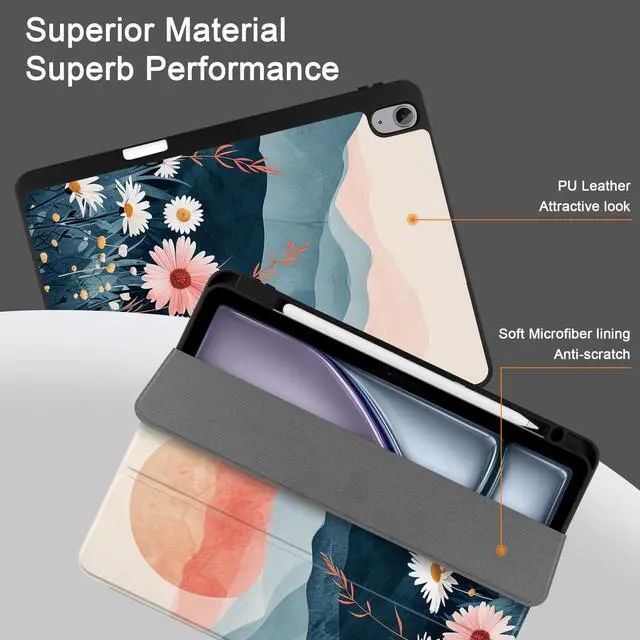 Alt view image 2 of 5 - DONGKE for iPad Air 13 Inch Case M3 2025, M2 2024 - [Built-in Pencil Holder] Slim Trifold Stand Shockproof Protective Cover with Soft TPU Back Support Auto Sleep/Wake - Daisie