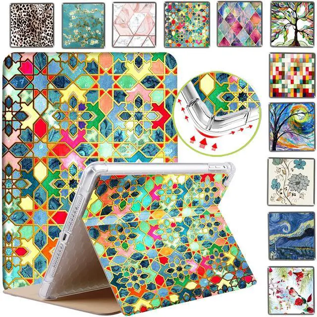 Main image of DuraSafe Cases for iPad 5th / 6th Gen & Air 1st / 2nd Gen - 9.7" A1893 A1822 A1566 MRJN2LL/A MR7G2LL/A MP2F2LL/A MP2G2LL/A Printed Cover with Air Cushion Corner for Extra Shock Protection - Damask