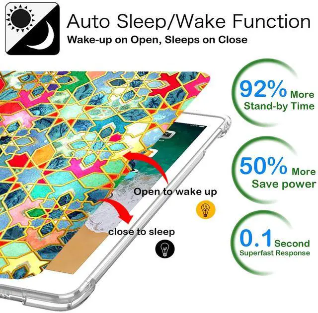 Alt view image 3 of 5 - DuraSafe Cases for iPad 5th / 6th Gen & Air 1st / 2nd Gen - 9.7" A1893 A1822 A1566 MRJN2LL/A MR7G2LL/A MP2F2LL/A MP2G2LL/A Printed Cover with Air Cushion Corner for Extra Shock Protection - Damask