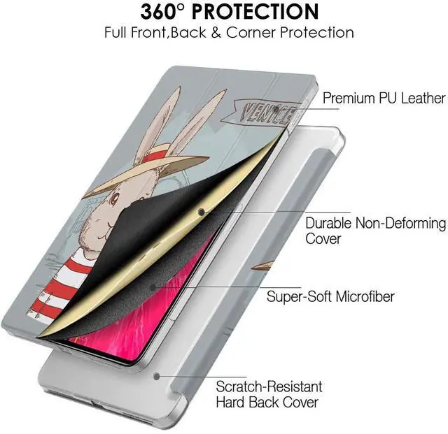 Alt view image 4 of 5 - DuraSafe Cases for iPad 2018 Pro 12.9 3rd Gen PC Case A1876 MTEL2LL/A MTEM2LL/A A2014 MTFN2LL/A MTFL2LL/A MTFP2LL/A MTFQ2LL/A A1983 MTHN2LL/A MTHU2LL/A MTJA2LL/A MTJ02LL/A MTJH2LL/A - Bunny Hat