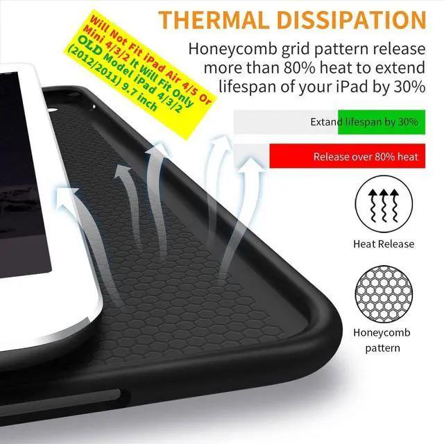 Alt view image 5 of 5 - DuraSafe Cases for iPad 2nd 3rd 4th Generation [iPad 4 iPad 3 iPad 2 Old Model ] 9.7 Inch A1458 A1416 A1395 A1403 MD522LL/A MD525LL/A MD516LL/A Smart Auto Sleep/Wake Honeycomb Back Cover - Coal