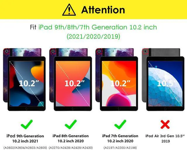 Alt view image 3 of 5 - DTTO for iPad 9th/8th/7th Generation 10.2 Inch Case 2021/2020/2019, Premium Leather Business Folio Stand Cover with 1 Pack HD Clear Tempered Glass Screen Protector, Galaxy