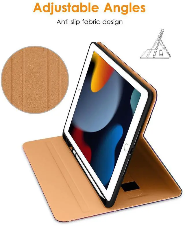 Alt view image 5 of 5 - DTTO for iPad 9th/8th/7th Generation 10.2 Inch Case 2021/2020/2019, Premium Leather Business Folio Stand Cover with 1 Pack HD Clear Tempered Glass Screen Protector, Galaxy