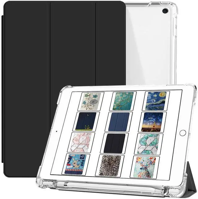 Main image of DuraSafe Cases for iPad 7th 8th 9th Gen 2019/2020 / 2021-10.2 Inch [iPad 9 8 7 ] A2602 A2270 A2197 MW762LL/A UltraSlim Printed Auto Sleep/Wake Printed TPU Transparent Cover with Pencil Holder - Black