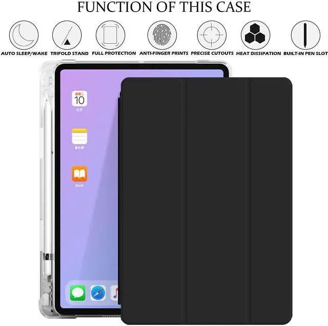 Alt view image 4 of 5 - DuraSafe Cases for iPad 7th 8th 9th Gen 2019/2020 / 2021-10.2 Inch [iPad 9 8 7 ] A2602 A2270 A2197 MW762LL/A UltraSlim Printed Auto Sleep/Wake Printed TPU Transparent Cover with Pencil Holder - Black