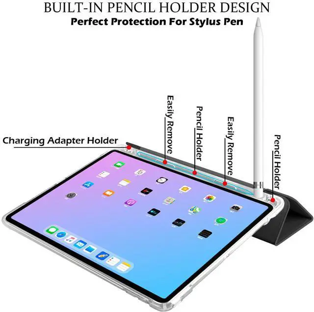 Alt view image 5 of 5 - DuraSafe Cases for iPad 7th 8th 9th Gen 2019/2020 / 2021-10.2 Inch [iPad 9 8 7 ] A2602 A2270 A2197 MW762LL/A UltraSlim Printed Auto Sleep/Wake Printed TPU Transparent Cover with Pencil Holder - Black