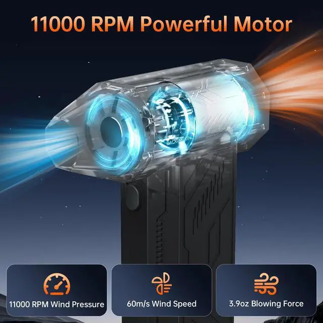 Alt view image 2 of 5 - Ekmoey Electric Air Duster, 110,000 RPM Turbo Compressed Air Duster,3 Gear Adjustable Mini Rechargeable Cordless Air Blower,Portable Dust Cleaner for for Computer Keyboard Home Outdoor Cleaning