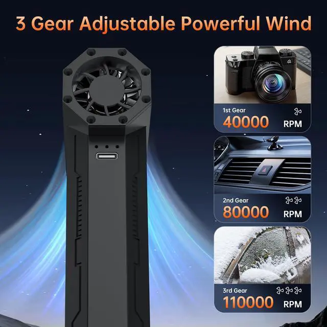 Alt view image 4 of 5 - Ekmoey Electric Air Duster, 110,000 RPM Turbo Compressed Air Duster,3 Gear Adjustable Mini Rechargeable Cordless Air Blower,Portable Dust Cleaner for for Computer Keyboard Home Outdoor Cleaning