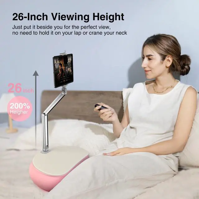 Alt view image 2 of 5 - elitehood Tall iPad Pillow Stand for Lap in Bed, Long Arm Adjustable Tablet Pillow Holder, 360degRotation iPad Stand for Bed Compatible with 6" - 13" Tablet Kindle iPhone, Pink