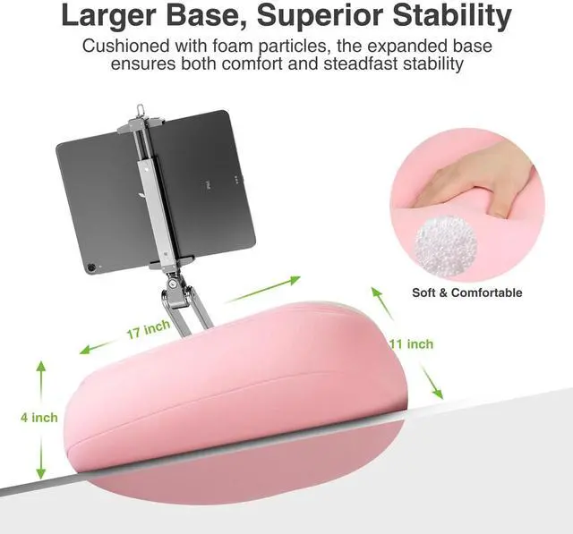 Alt view image 3 of 5 - elitehood Tall iPad Pillow Stand for Lap in Bed, Long Arm Adjustable Tablet Pillow Holder, 360degRotation iPad Stand for Bed Compatible with 6" - 13" Tablet Kindle iPhone, Pink