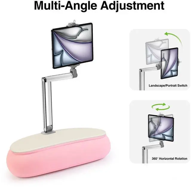 Alt view image 5 of 5 - elitehood Tall iPad Pillow Stand for Lap in Bed, Long Arm Adjustable Tablet Pillow Holder, 360degRotation iPad Stand for Bed Compatible with 6" - 13" Tablet Kindle iPhone, Pink