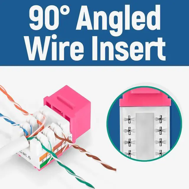 Alt view image 3 of 5 - Everest 90deg Angled RJ45 Cat6 Keystone Jacks 20-Pack in Pink - Slim Profile Female RJ45 Connectors - Cat 6 Keystone Jack - Compatible with 90deg Angled Speed Termination Tool - easyJACK (B094WB91H3)