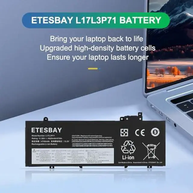 Alt view image 2 of 5 - ETESBAY L17M3P71 Laptop Battery Compatible with Lenovo ThinkPad T480S Series Notebook L17L3P71 L17M3P72 01AV478 01AV480 01AV479 SB10K97621 SB10K97622 SB10K97620