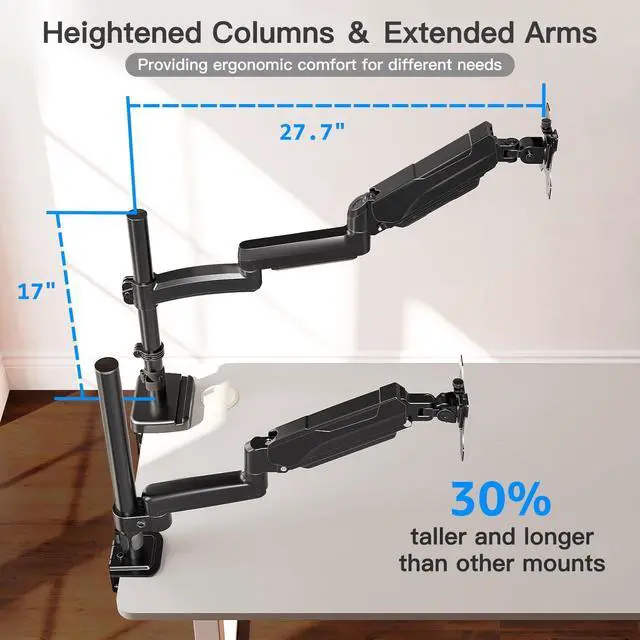 Alt view image 2 of 5 - Long Arm Monitor Mount, 13 to 32 inch Computer Desk Mount, Extra Long Adjustable Stand, Hold up to 19.8lbs, Tall Arm with Tilt, Swivel, Rotation, VESA 75/100mm