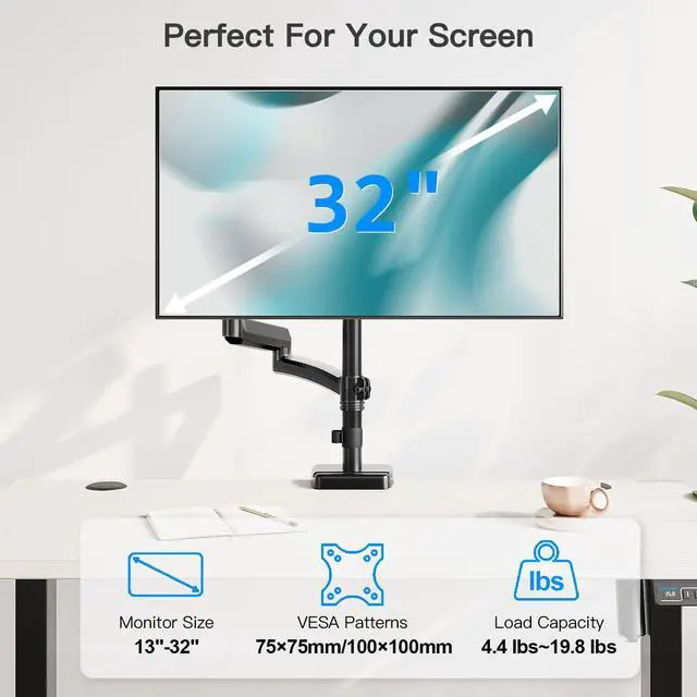 Alt view image 5 of 5 - Long Arm Monitor Mount, 13 to 32 inch Computer Desk Mount, Extra Long Adjustable Stand, Hold up to 19.8lbs, Tall Arm with Tilt, Swivel, Rotation, VESA 75/100mm