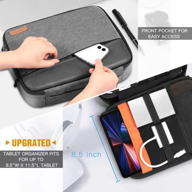 Alt view image 3 of 5 - Electronic Organizer Bag, FINPAC Portable Accessories Storage for Cable/Cord/Charger/USB/SD Card, Portfolio Tablet Sleeve Carrying Case for iPad Pro 12.9''/11/10.2" iPad/10.5" iPad Air/9.7" iPad
