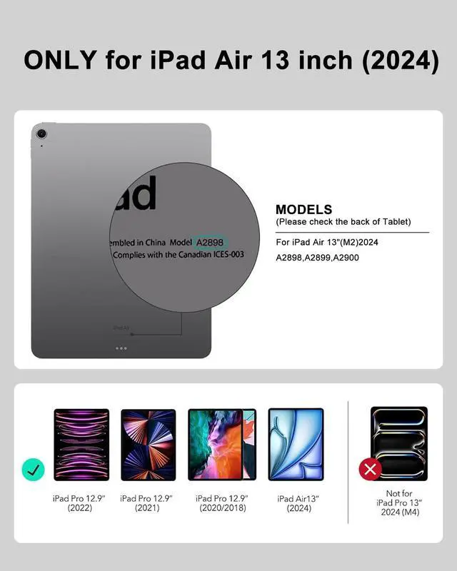 Alt view image 2 of 5 - Keyboard Case for iPad Air 13 (M3&M2) 2025/2024 & iPad Pro 12.9 inch (5th, 6th Generation), Keyboard Cover Detachable Backlit Wireless Keyboard Cover with Pencil Holder and Auto Sleep/Wake Function