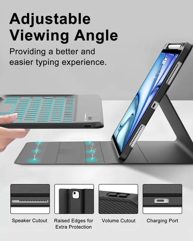 Alt view image 3 of 5 - Keyboard Case for iPad Air 13 (M3&M2) 2025/2024 & iPad Pro 12.9 inch (5th, 6th Generation), Keyboard Cover Detachable Backlit Wireless Keyboard Cover with Pencil Holder and Auto Sleep/Wake Function