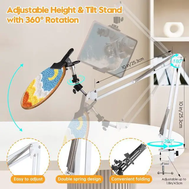 Alt view image 2 of 5 - 2Pcs White Adjustable Embroidery Hoops Stand for Hand Work,3-in-1 Hoop/Tablet/Phone Holder Desk Stand,Cross Stitch Frame Stand with 360deg Rotation,Needlework Frame Holder