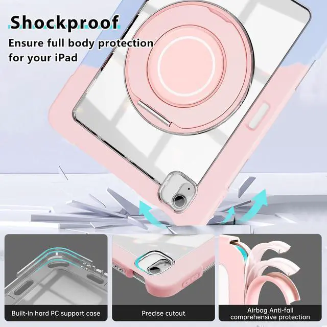 Alt view image 3 of 5 - GILLKIN Case for iPad Air 11 Inch M3 (2025)/M2 (2024)- with Pencil Holder, Screen Protector and 360 Rotating Stand Heavy Duty Shockproof Dropproof Case for iPad Air 7th Gen/iPad Air 6th Gen,Blue-Pink