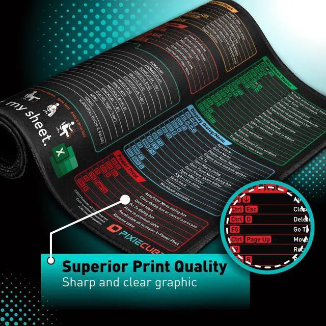 Alt view image 3 of 5 - Excel Shortcut Keys Mouse Pad - Extended Large XXL Cheat Sheet Gaming Mousepad | PC Office Spreadsheet Keyboard Mat | Non-Slip Stitched Edge