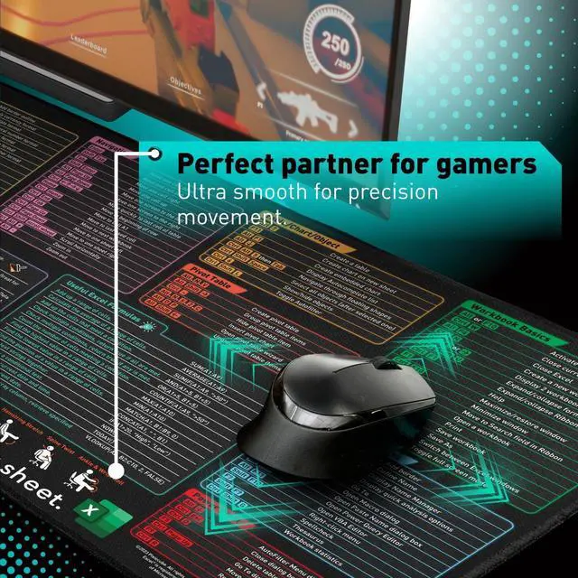 Alt view image 4 of 5 - Excel Shortcut Keys Mouse Pad - Extended Large XXL Cheat Sheet Gaming Mousepad | PC Office Spreadsheet Keyboard Mat | Non-Slip Stitched Edge