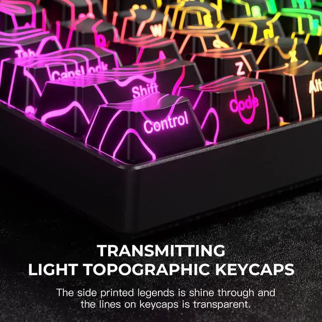 Alt view image 2 of 5 - XVX Black Topographic Shine Through Keycaps, Backlit Gaming Keycap Set with OEM Profile, Side Printed Keyboard Key caps Suitable for 60% 65% 75% 80% 96%100% MX Switches Mechanical Keyboard
