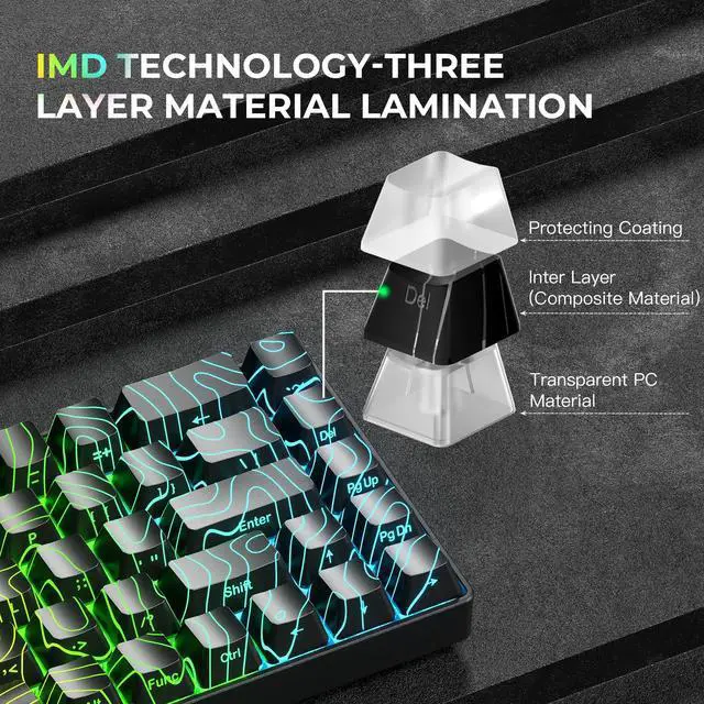 Alt view image 3 of 5 - XVX Black Topographic Shine Through Keycaps, Backlit Gaming Keycap Set with OEM Profile, Side Printed Keyboard Key caps Suitable for 60% 65% 75% 80% 96%100% MX Switches Mechanical Keyboard