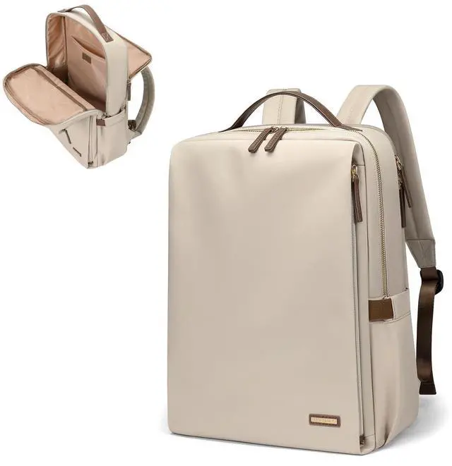 Main image of GOLF SUPAGS Stylish Laptop Backpack for Women Airline Approved Perfect for Work College and Travel Multi-Functional Casual Daypack Fits 14 Inch Notebook (Apricot)