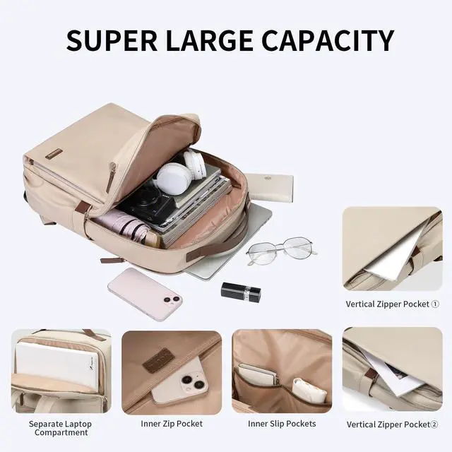 Alt view image 2 of 5 - GOLF SUPAGS Stylish Laptop Backpack for Women Airline Approved Perfect for Work College and Travel Multi-Functional Casual Daypack Fits 14 Inch Notebook (Apricot)