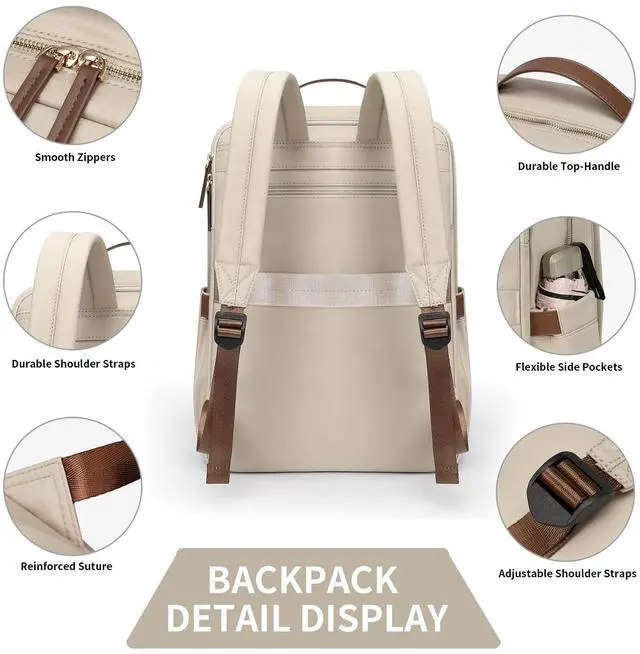 Alt view image 3 of 5 - GOLF SUPAGS Stylish Laptop Backpack for Women Airline Approved Perfect for Work College and Travel Multi-Functional Casual Daypack Fits 14 Inch Notebook (Apricot)