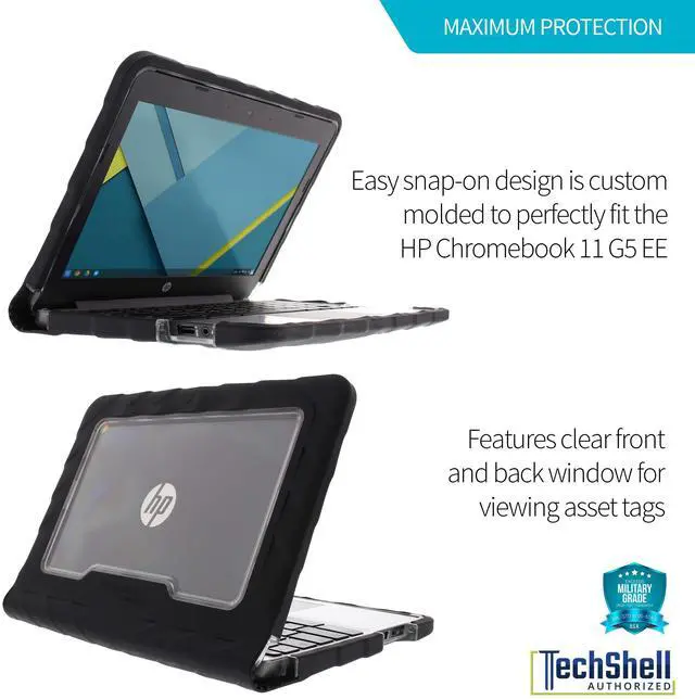 Alt view image 2 of 5 - Gumdrop Cases Droptech Chromebook Case for HP Chromebook 11 G5 EE Rugged Shock Absorbing Cover Black/Black 1FX82UT, 1FX83UT, 1BS77UT, 1BS76UT