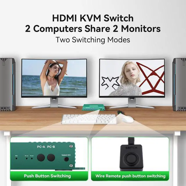 Alt view image 5 of 5 - HDMI kvm Switch 1 Monitors 2 Computers edid Emulator 4k 60hz kvm Switch hdmi2.0 edid Clone 3440 * 1440 100hz 1 Monitors 2 Computers hdmi