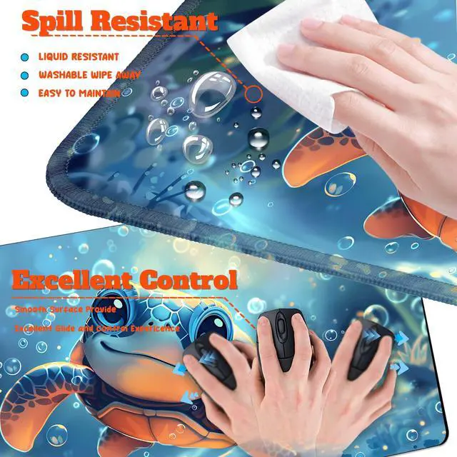 Alt view image 4 of 5 - HaoSiTeck 4-Piece Extended Large Mouse Pad Set for Women Men with Turtle Anime Design Includes 35.4 x 15.7 XXL Large Mouse Pad Keyboard Wrist Rest Mouse Wrist Support and Coaster for Office Home