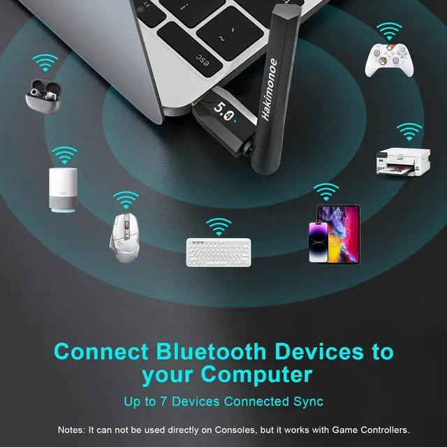 Alt view image 4 of 5 - 100-150M Long Range Bluetooth 5.4 Adapter for PC, Wireless USB Dongle w/ 5dBi Antenna for Laptop Desktop Windows 11 10 8.1 7, Plug n Play Bluetooth Headphones Headset Speaker Mouse Keyboard Printer