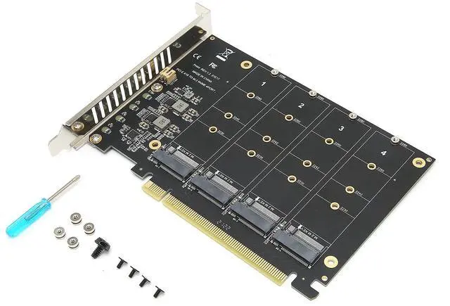 Alt view image 5 of 5 - M.2 NVME SSD to PCIe 4.0 Adapter Card, 4 Port M.2 NVMe to PCIE x16 Expansion Card for M Key NVMe SSD, 4 x 32Gbps Full-speed(ph44)