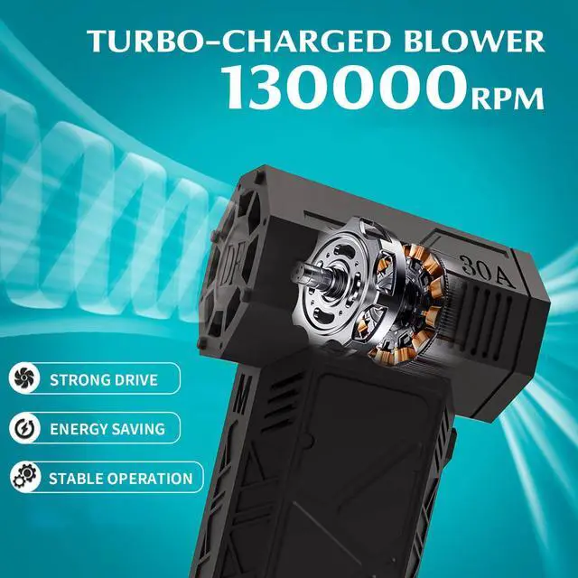 Alt view image 3 of 5 - Hi-HONX Compressed Air Duster, 130000 RPM Portable Mini Hand Powerful Jet Blower, Cordless Electric Air Duster Turbo Fan, High-Speed Air Blower with 4 Gear for Car, Cleaning, Camping, Outdoors