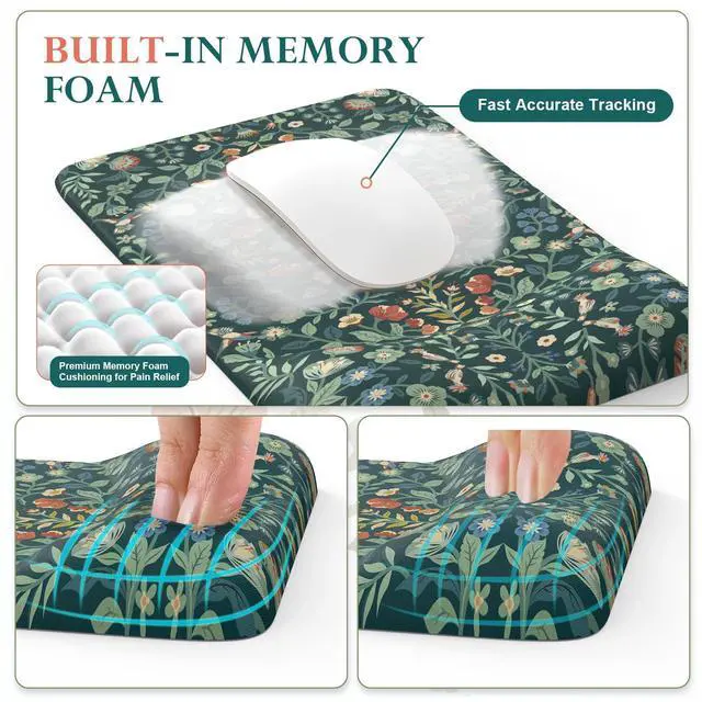 Alt view image 5 of 5 - iCasso Desk Mat with Wrist Rest,Large Desk Pad for Keyboard and Mouse,Ergonomic Mouse Pad Sets for Women,Non-Slip Wrist Pad for Keyboard,Floral Computer Mat for Home Office(Green)